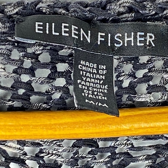 Eileen Fisher Sz: M Melange Cotton Blend V-neck sweater cap sleeves black white - Picture 7 of 10